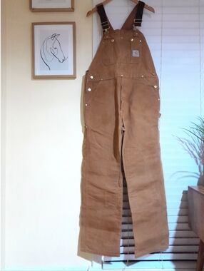 vintage 2002 Carhartt duck bib overalls union made RO1 BRN USA made 36x32
